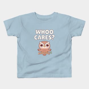 Cute Owl Shrugs Whoo Cares Funny Pun Kids T-Shirt